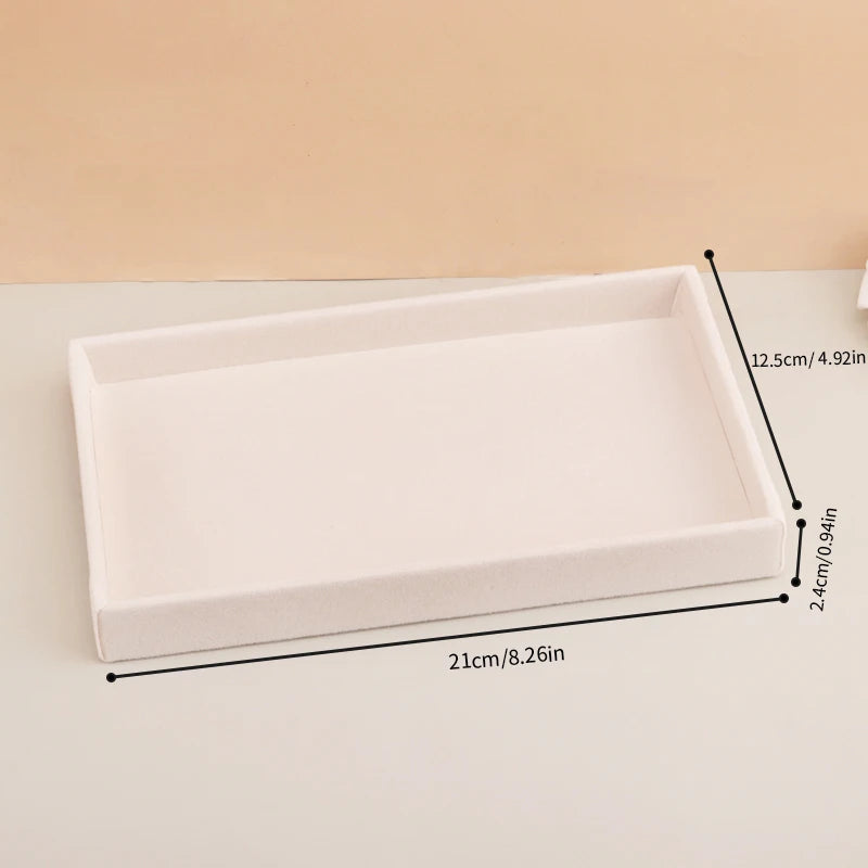 Bandeja Organizadora de Joyería en Terciopelo – Caja Apilable Beige para Anillos, Aretes y Accesorios
