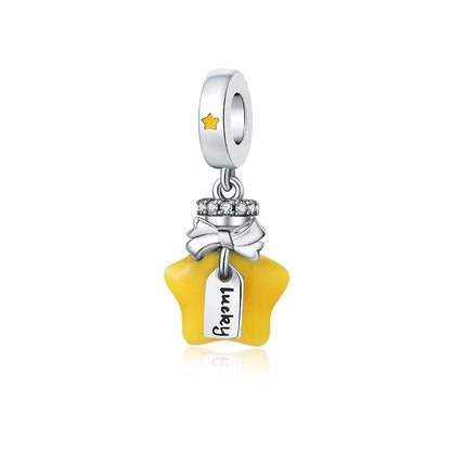 Charm Plata 925 Colgante Colorido Sol Luna Estrellas | Dije Compatible Pandora Pulsera y Collar Mujer