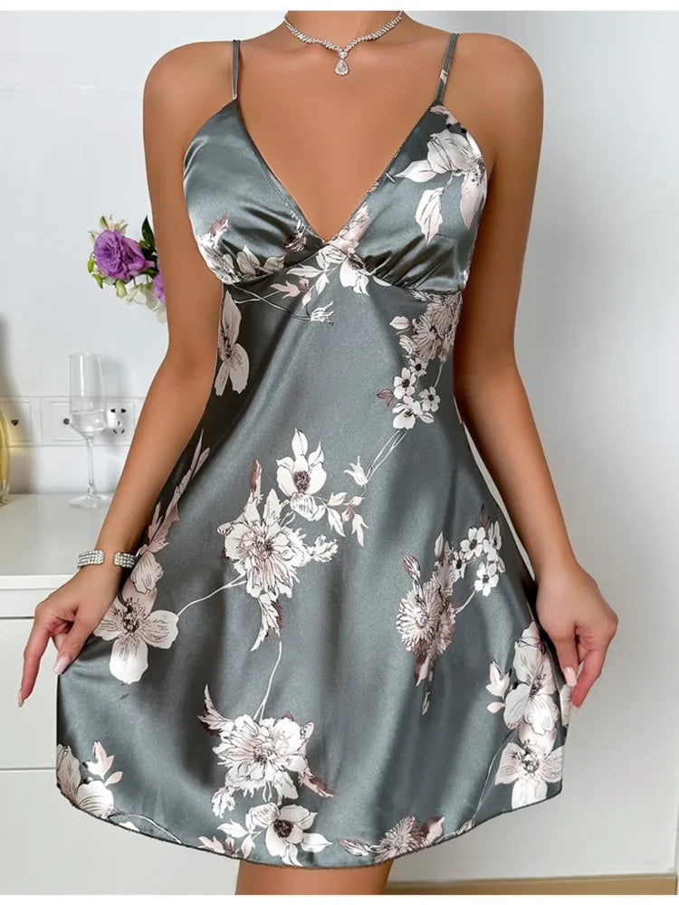 Camisón Sexy Mujer Satén | Vestido Lencero Escote V con Tirantes Finos