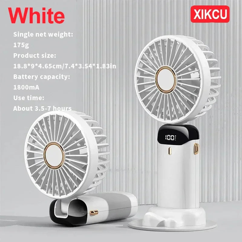 Ventilador portátil XIKCU 3000mAh – Mini USB recargable, plegable, 5 velocidades, LED, de mano, escritorio y cuello
