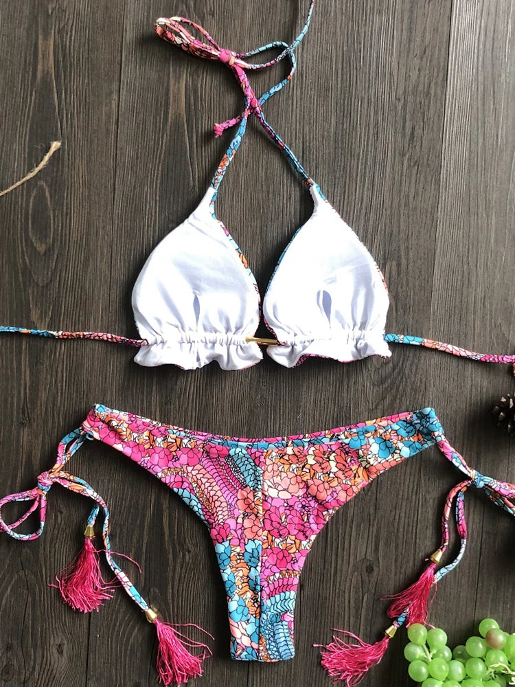 Bikini Sexy Mujer 2025 | Estampado Floral Push Up con Cuerdas