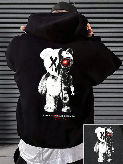 Hoodie Oversize con Estampado de Oso – Sudadera Creativa de Dibujos Animados para Hombre, Moda Casual Otoño Invierno