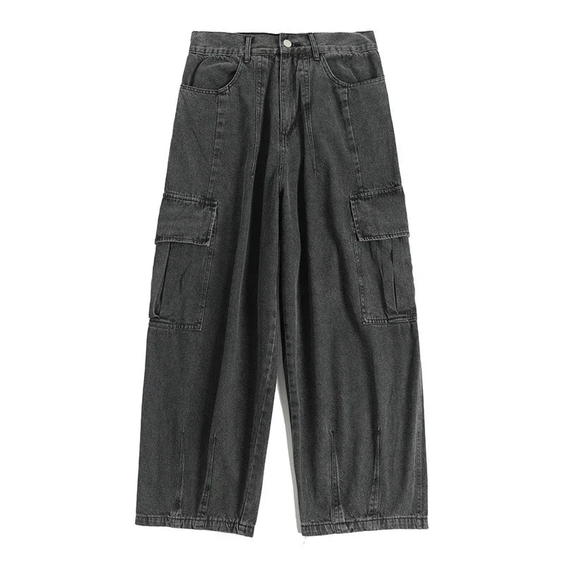 Jeans Baggy Negros para Hombre – Pantalones Denim Oversize Pierna Ancha Cargo Estilo Coreano Streetwear Hip Hop Harajuku