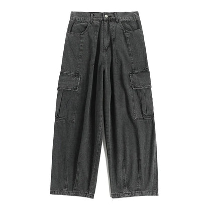 Jeans Baggy Negros para Hombre – Pantalones Denim Oversize Pierna Ancha Cargo Estilo Coreano Streetwear Hip Hop Harajuku