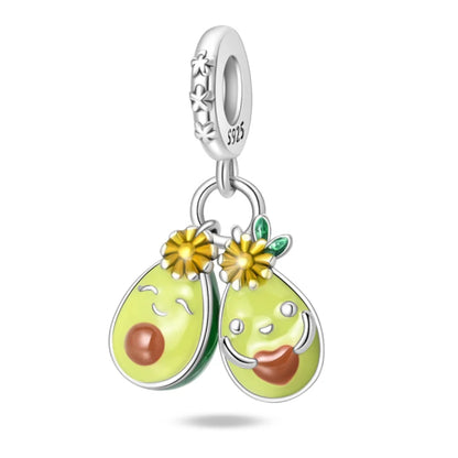 Charms de Plata 925 Frutas (Fresa, Cereza, Manzana y Aguacate) – Abalorios Coloridos para Pulseras Originales