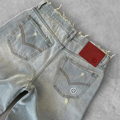 Jeans Rectos Hombre Desgastados con Rasgados | Pantalón Denim Casual Urbano 2025