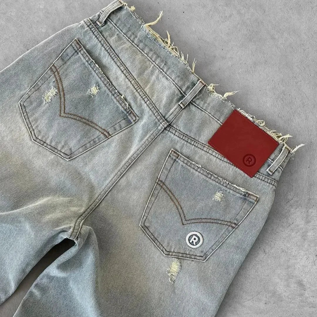 Jeans Rectos Hombre Desgastados con Rasgados | Pantalón Denim Casual Urbano 2025