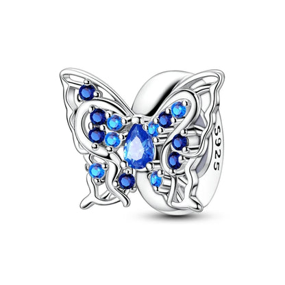 Charm de Plata 925 con Mariposa y Dragón – Abalorio Colorido con Zirconia Arcoíris para Pulseras DIY