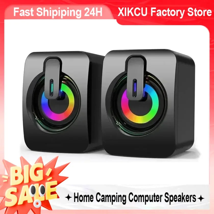 Altavoces de escritorio XIKCU con LED – HiFi estéreo USB con micrófono para PC