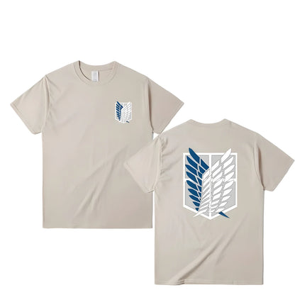 Camiseta Oversize Attack on Titan – T-shirt “Wings of Freedom” Mikasa & Eren, Algodón, Manga Corta, Cuello Redondo, Verano