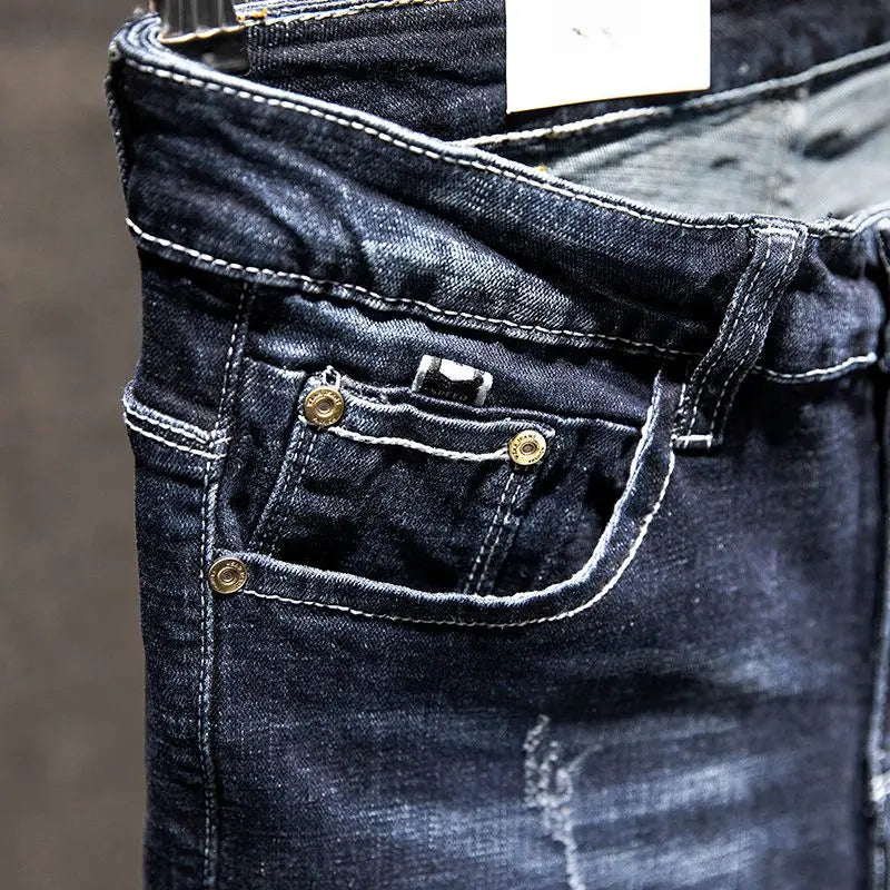 Jeans Hombre High Street | Pantalón Slim Fit Ripped Recto Elástico Streetwear Todo el Año 2025