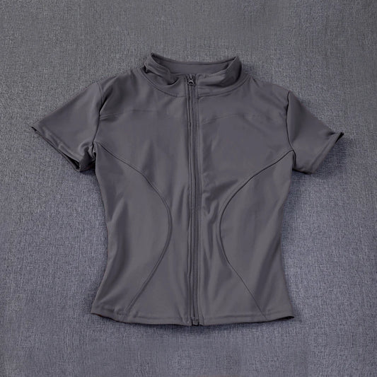 Camiseta Deportiva Mujer Verano | Top Slim Fit Secado Rápido Cuello Alto Cremallera Completa Yoga & Fitness
