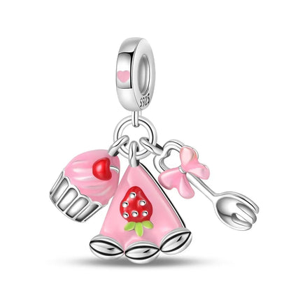 Charms de Plata 925 Frutas (Fresa, Cereza, Manzana y Aguacate) – Abalorios Coloridos para Pulseras Originales