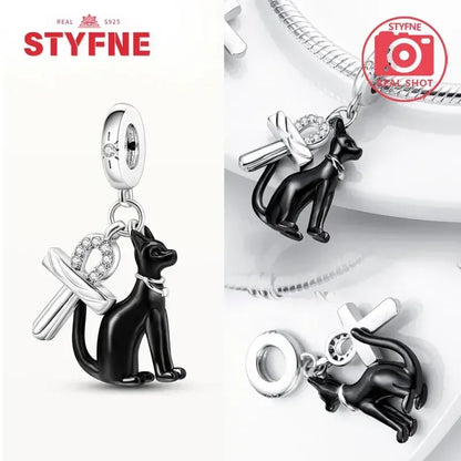 Charm Gato Negro de Plata 925 | Dije para Pulseras Pandora Mujer Joyería Fina