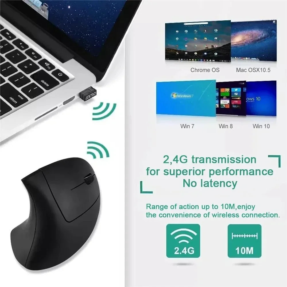 Vertical Mouse Ergonómico Inalámbrico 2.4GHz – 6 Botones, 3 Niveles DPI Ajustables (800/1200/1600)