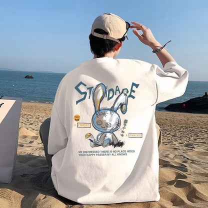 Camiseta Hombre 8XL | Estilo Coreano Oversize | Estampado Conejo Puppet Amor Manga Corta Cuello Redondo