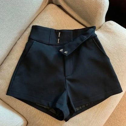 Shorts Mujer Elegantes Negros | Tiro Alto Estilo Harajuku A-Line Slim Fit Casual y Sexy
