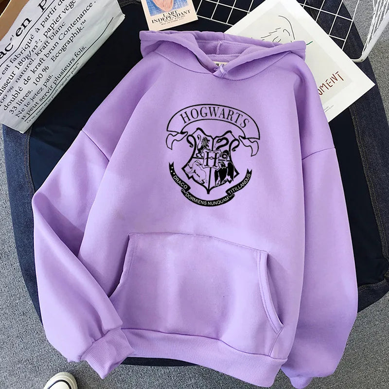 Hoodie Oversize Hogwarts | Sudadera Y2K Estampada Harry Potter Otoño Invierno
