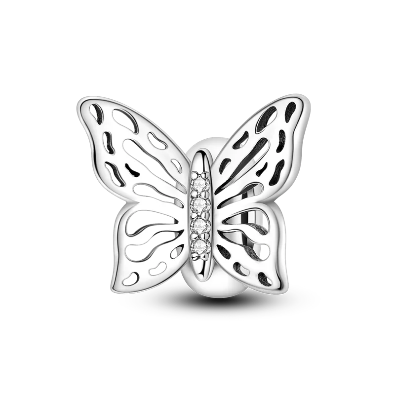 Charm de Plata 925 con Mariposa y Dragón – Abalorio Colorido con Zirconia Arcoíris para Pulseras DIY