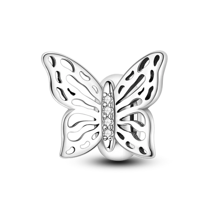 Charm de Plata 925 con Mariposa y Dragón – Abalorio Colorido con Zirconia Arcoíris para Pulseras DIY