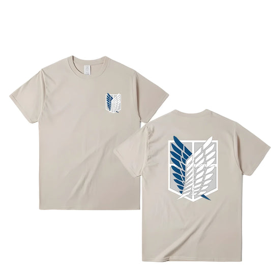 Camiseta Oversize Attack on Titan – T-shirt “Wings of Freedom” Mikasa & Eren, Algodón, Manga Corta, Cuello Redondo, Verano