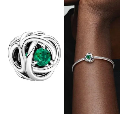 Charm Corazón con Piedras de Nacimiento en Plata 925 – Abalorios Eternity para Pulseras Originales Mujer