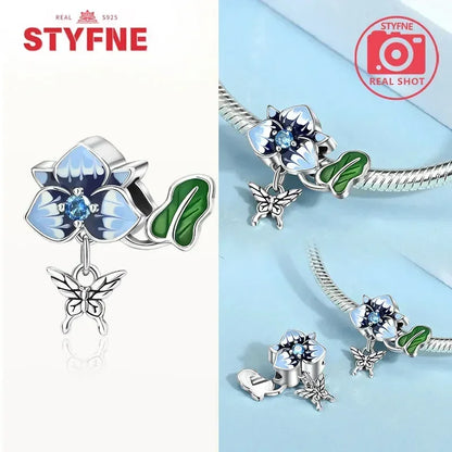Charm Plata S925 Mariposa Libélula Flores con Gemas | Compatible Pulsera Pandora