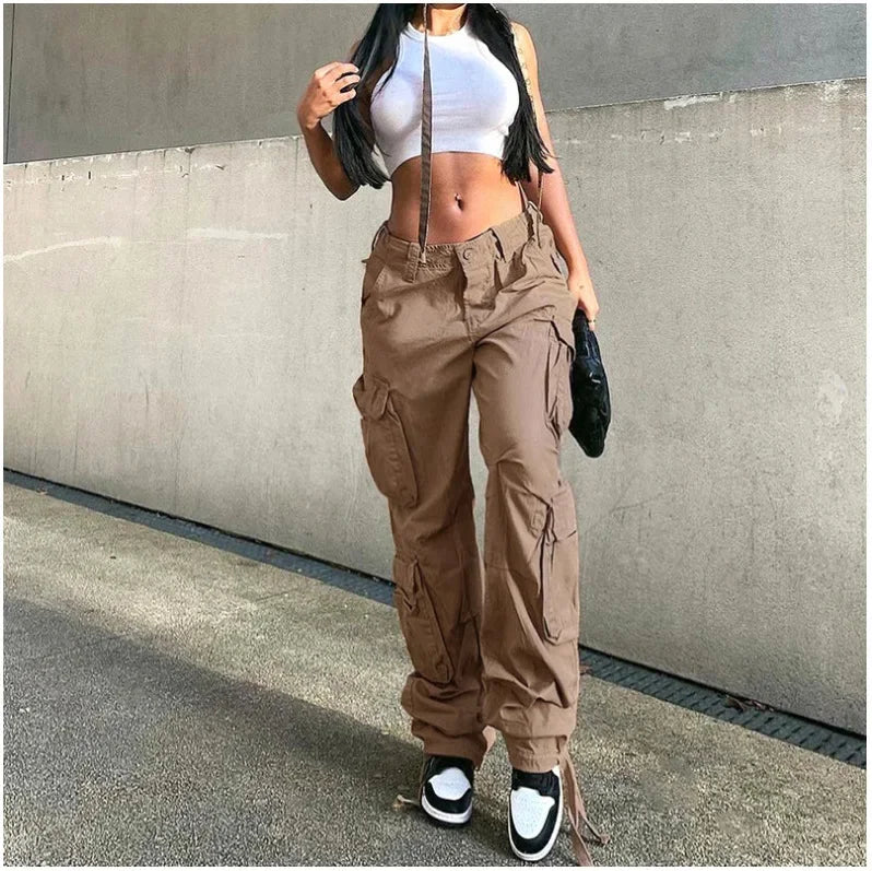 Pantalones Cargo Mujer Otoño Invierno | Jeans Rectos Cintura Alta Pierna Ancha Vintage