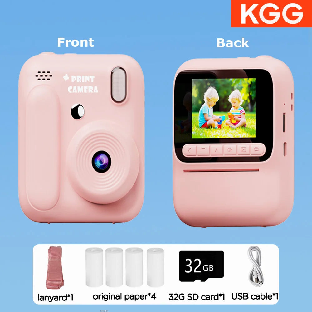 Cámara instantánea infantil a color – Cámara de fotos y video 1080P con impresión térmica, juegos y memoria 32GB para niños
