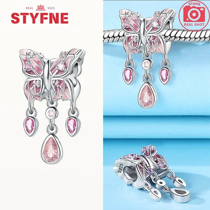 Charm Mariposa Colorida en Plata 925 con Circonitas – Beads Brillantes Compatibles Pandora Mujer Joyería DIY