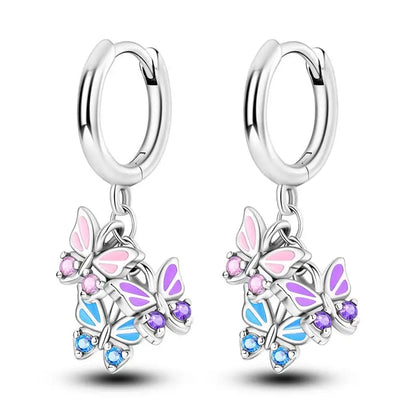 Aretes Primavera Plata 925 | Abeja, Flor y Mariposa | Aros Dobles Mujer
