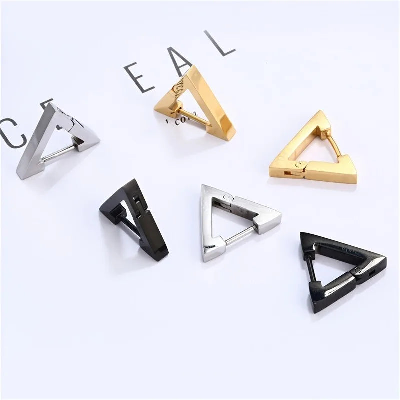 Aretes Punk Triangulares – Acero Inoxidable Hipoalergénico Unisex, Estilo Moderno y Duradero