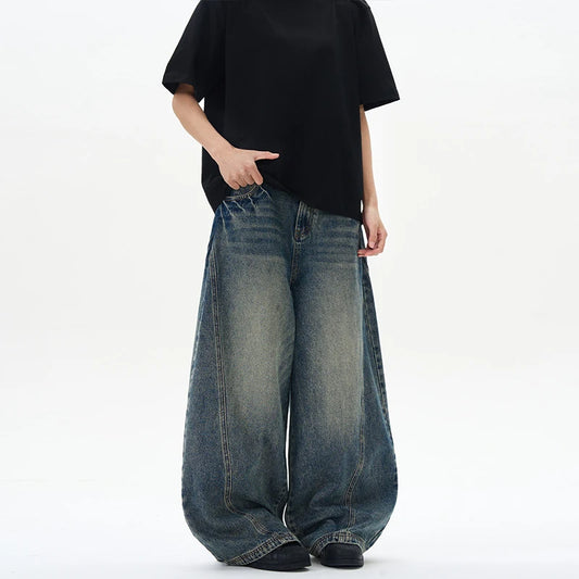Jeans Oversize 2025 para Hombre – Pantalones de Pierna Ancha, Patchwork Vintage con Rayo Roto, Streetwear Masculino