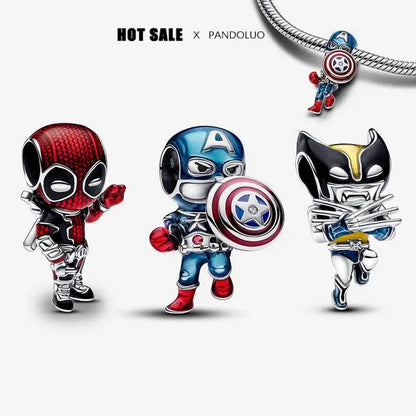 Charm Marvel Disney en Plata 925 – Abalorios Captain America, Wolverine y Deadpool para Pulsera Original Mujer