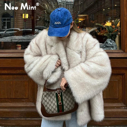 Abrigo Oversize Mujer Pelo Sintético Neo Mint 2025 | Chaqueta Gruesa Cálida Invierno Estilo Fashion
