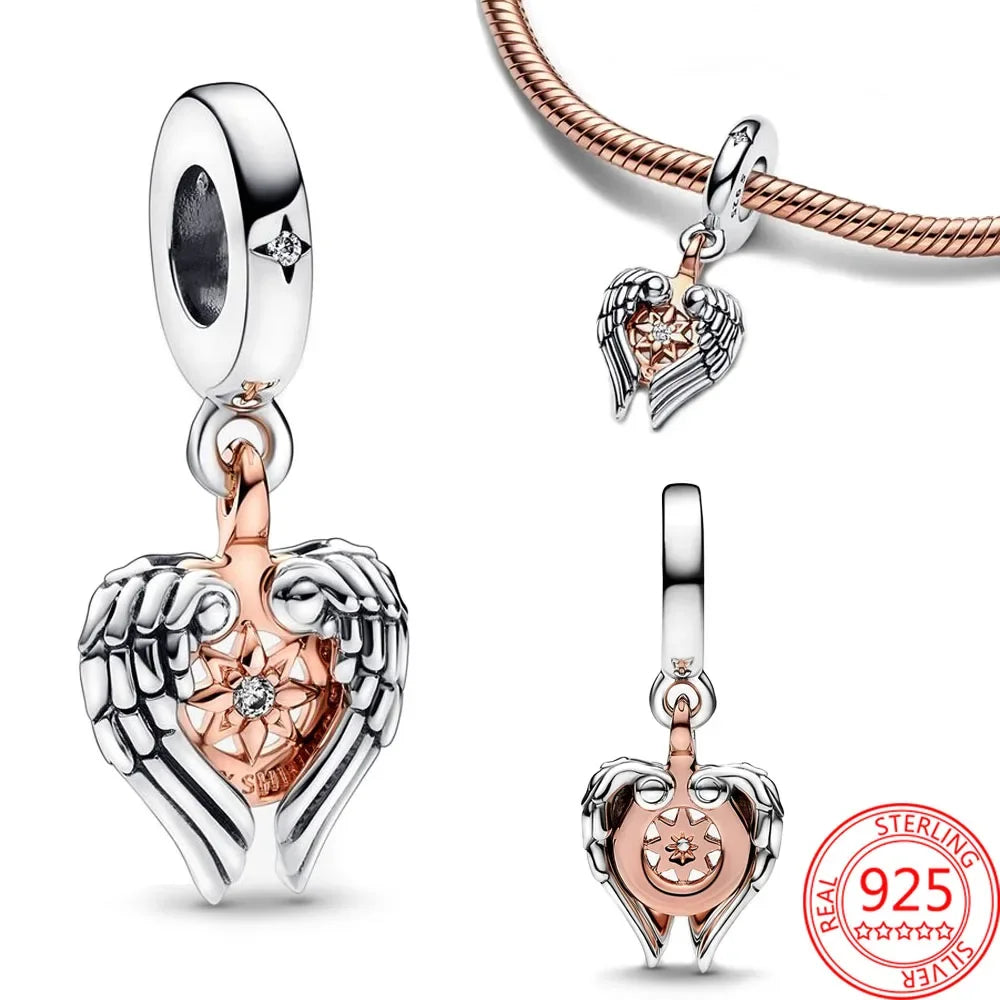Charm Colgante Pareja Plata 925 y Oro Rosa | Compatible Pandora Original | Pulsera o Collar Mujer