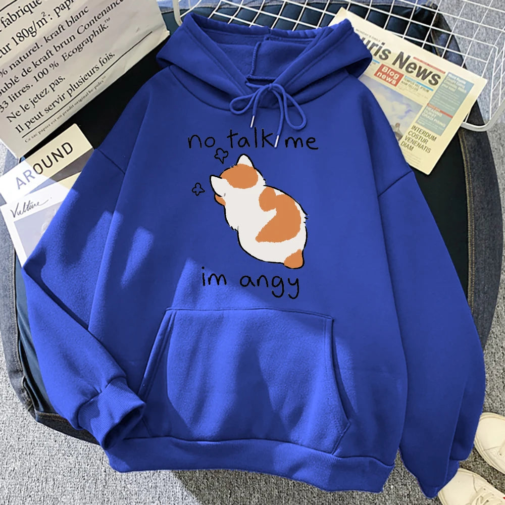 Hoodie Oversize Mujer Algodón | Sudadera Gato Enojado Hip Hop Streetwear Casual
