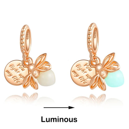 Charm luciérnaga plata 925 luminoso – Abalorio que brilla en la oscuridad para pulsera tipo Pandora mujer