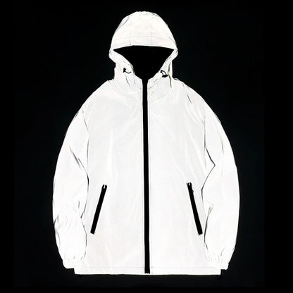 Chaqueta Rompevientos Unisex Reflectante con Capucha Impermeable Estilo Hip Hop