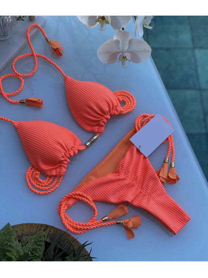 Bikini Mujer 2025 | Triángulo Multicolor Sin Espalda con Cordón