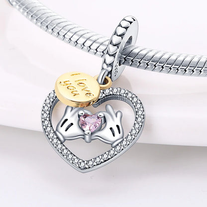 Charm Corazón Mamá e Hija en Plata 925 – Colgante Clásico para Pulseras Tipo Pandora, Regalo Día de la Madre