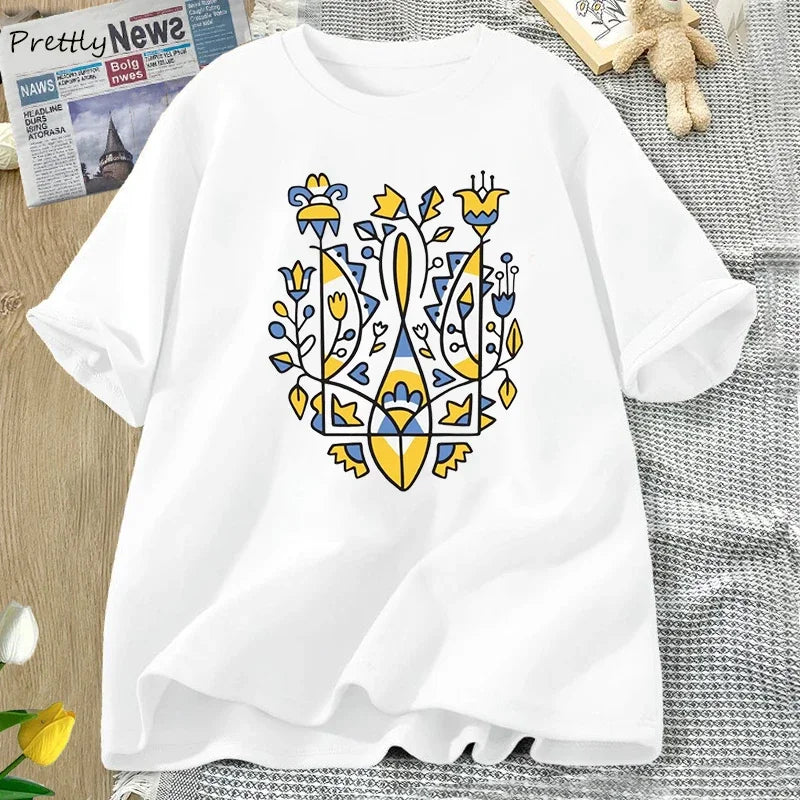 Camiseta Oversize Unisex Ucrania | Algodón Estampado Tridente Nacional