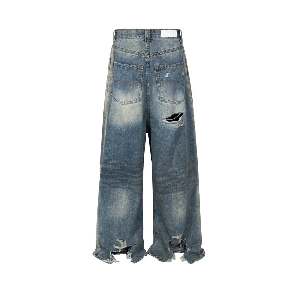 Jeans Rasgados Baggy de Pierna Ancha – Pantalones Denim Oversize Unisex con Agujeros Estilo Streetwear Casual