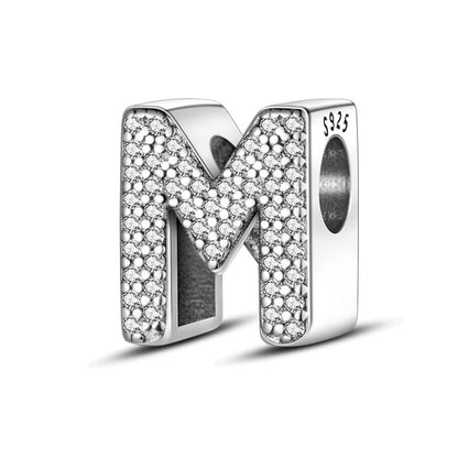 Charm letra alfabeto A-Z con circonias rosas en plata 925 – Abalorio elegante para pulseras tipo Pandora, joyería DIY personalizada
