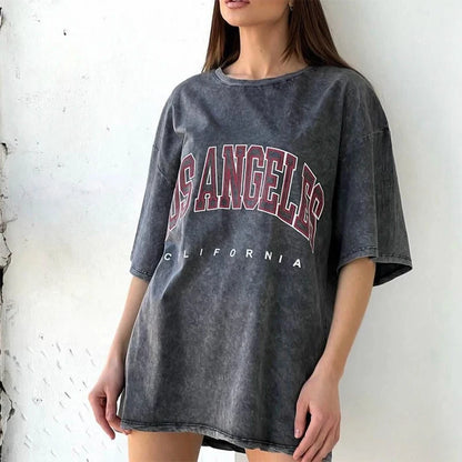 Camiseta Oversize Mujer Algodón Lavado | Estampado Leopardo Moda Y2K Manga Corta
