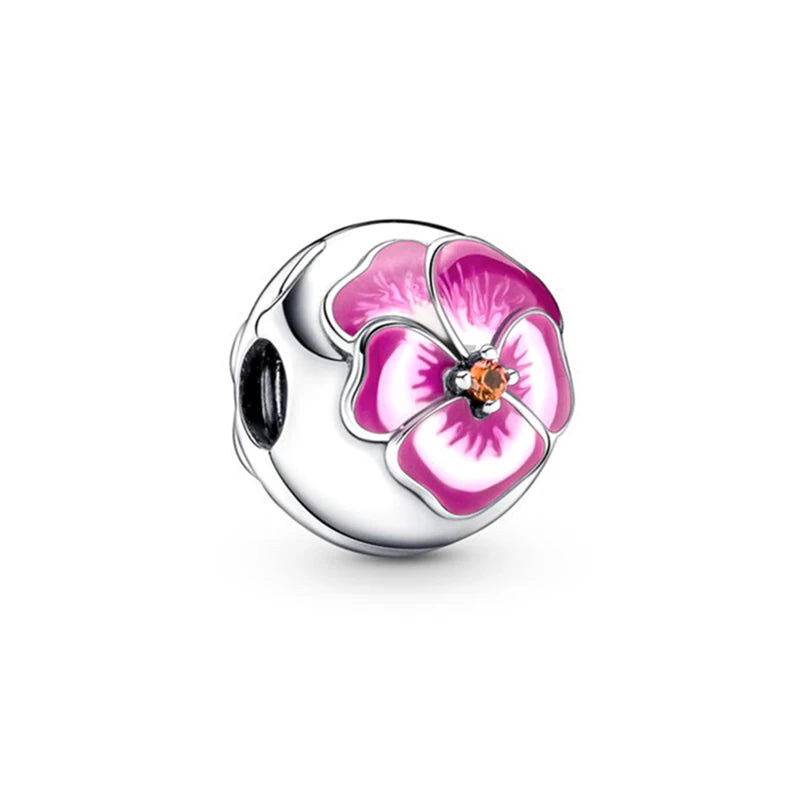 Charm Plata 925 Flores Rosadas | Cerezo y Margarita Brillante Compatible Pandora