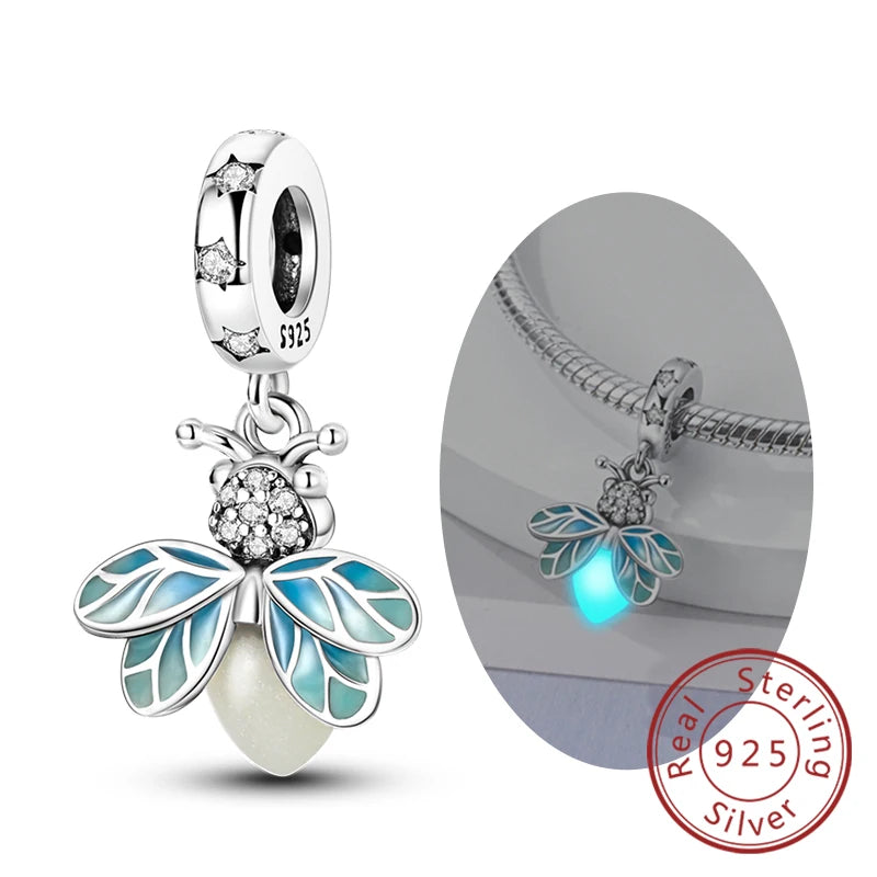 Charm de Plata 925 Luciérnaga y Mariposa Luminoso – Abalorio Brillante para Pulseras Originales