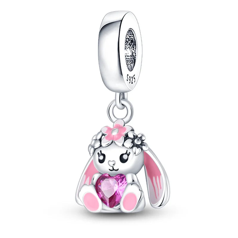 Charm Mascotas y Animales en Plata 925 – Gatito, Perrito y Oveja con Circonitas de Colores | Compatible Pulsera Pandora
