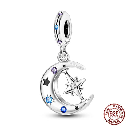 Charm luna y estrellas luminoso plata 925 – Abalorio brillante para pulsera tipo Pandora mujer