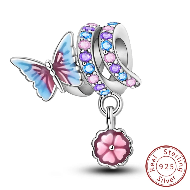 Charm de Plata 925 Luciérnaga y Mariposa Luminoso – Abalorio Brillante para Pulseras Originales